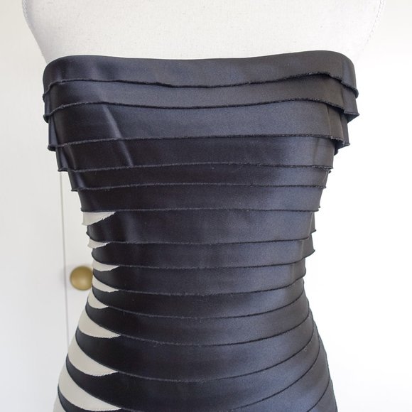 BCBG Black & Ivory Tiered Strapless Cocktail Dress - Picture 2 of 6